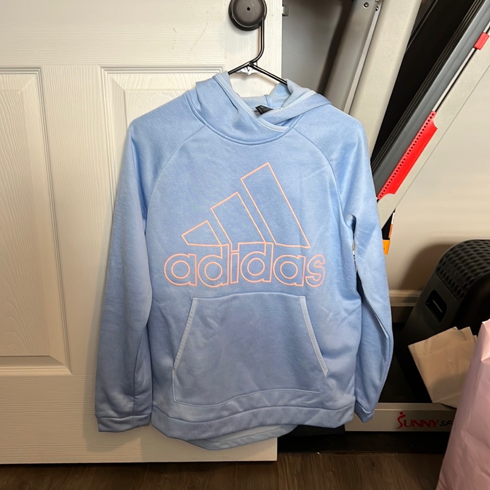 Womens medium lilac adidas hoodie with coral logo